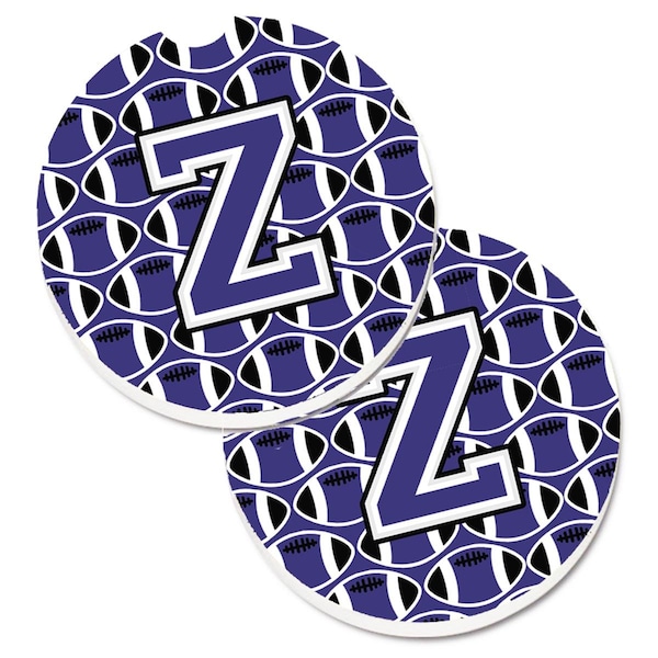 Carolines Treasures Letter Z Football Purple and White Cup Holder Car Coaster, PK2 CJ1068-ZCARC - main